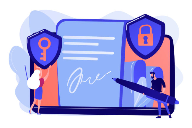 Electronic signature concept vector illustration. treball social certificat digital